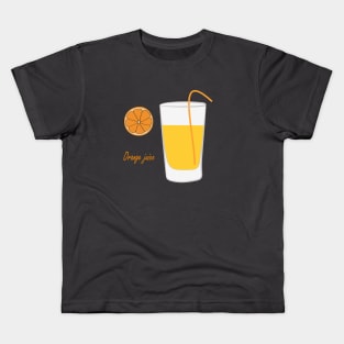 Fruit juice, a glass of orange juice and a straw. Kids T-Shirt